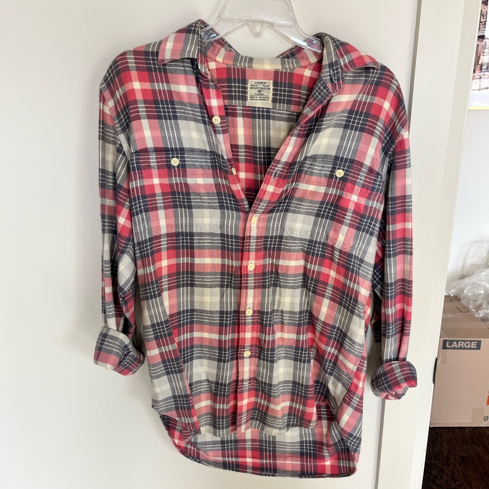 J.Crew pink plaid flannel button down
